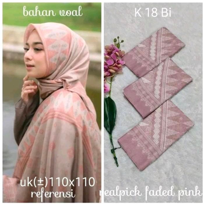 Hijab Segi Empat Voal Motif Batik Songket Dusty