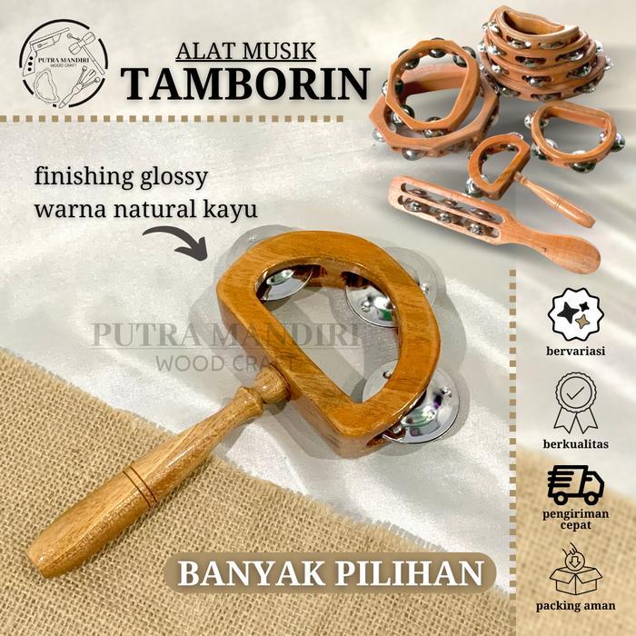 Promo Tamborin Kayu Gagang Alat Musik Perkusi Tambourine Kecrekan