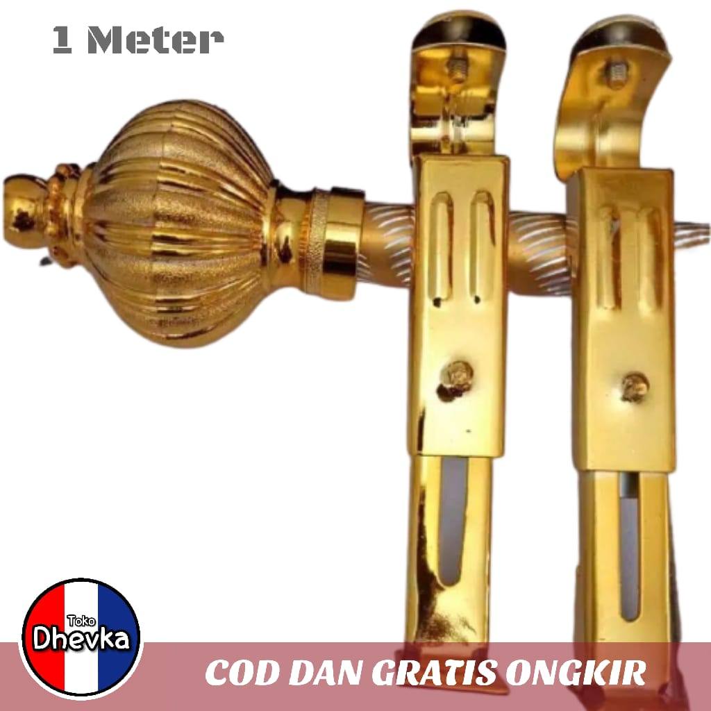 Besi Gordyn Rollet Hordeng Batang Gorden / Tirai Pintu Jendela Ukuran 1 Meter