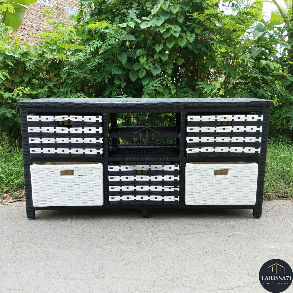 Lemari Plastik Meja Tv Rotan Sintetis 5 Laci