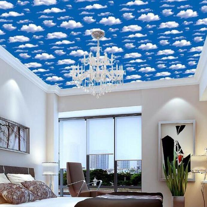 Wallpaper Stiker Plafon Atap Rumah Motif AWAN BIRU LANGIT Bahan Kertas Pvc