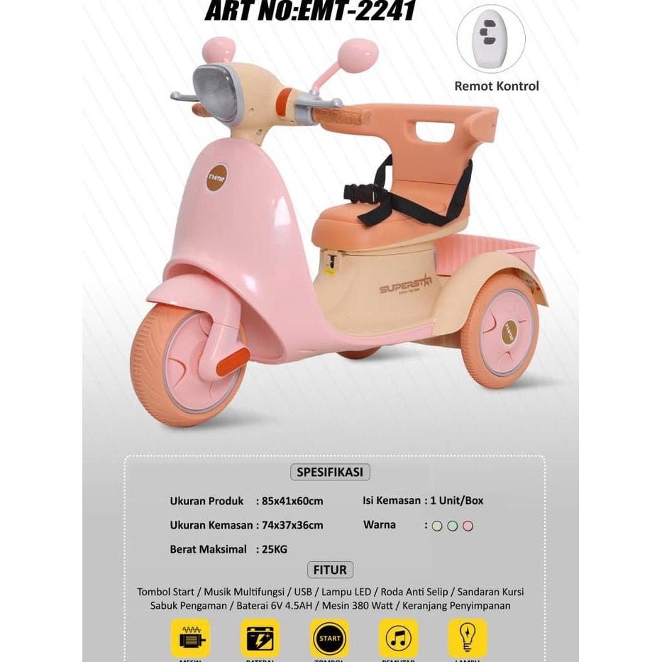 MAINAN MOTOR AKI ANAK EXOTIC EMT-2241 MOTOR VESPA EMT2241 MOTORCYCLE REMOTE CONTROL TERMURAH