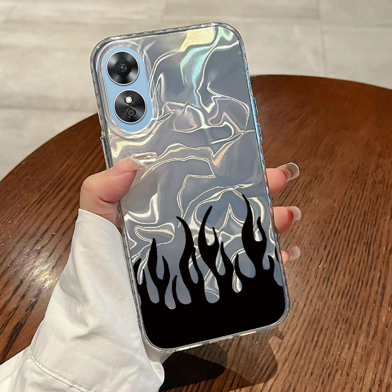 Casing Hp OPPO A17 OPPO A17K Case Casing Pola Api sederhana HP Kasing Kasus ponsel transparan mewah 