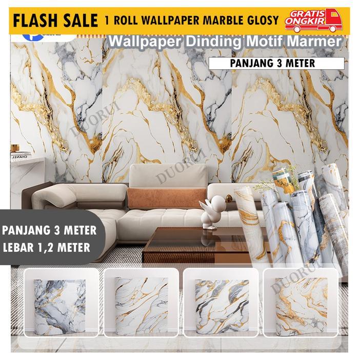 Wallpaper Dinding Vinyl Marble 1.2 m x 3 Meter Tebal 2.5mm / Wallpaper Dinding Motif Vinyl Marble