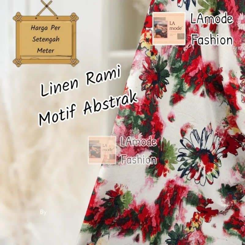 Kain Linen Rami Motif Abstrak 1roll (150yard)