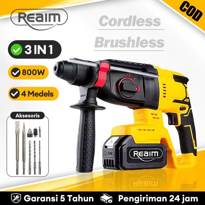 REAIM 3 MODE Cordless Brushless Rotary Hammer Impact Drill Electric Rechargeable Portable Powertool