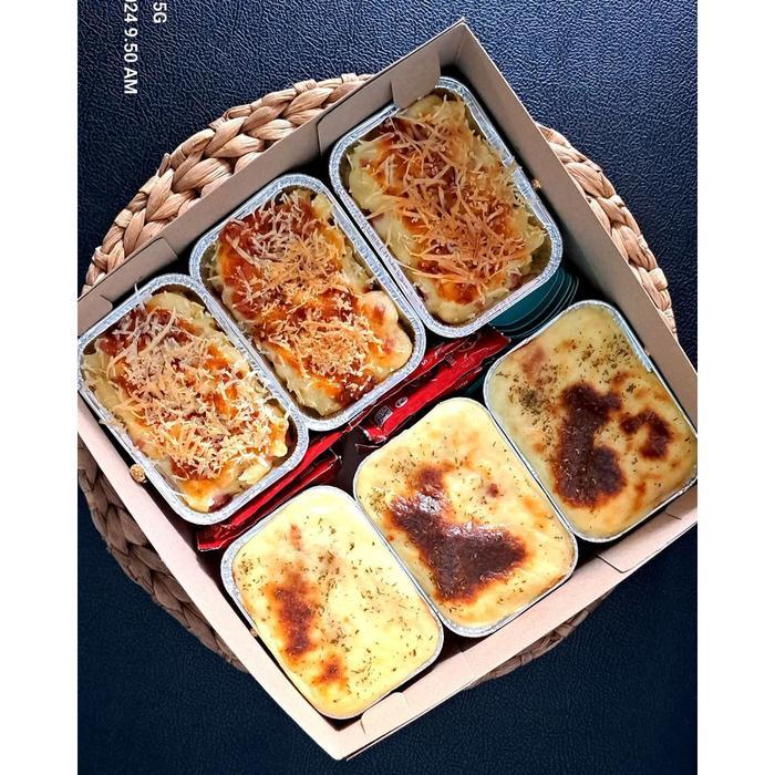 Aluminium Foil Cup Bx 984519 Ukuran Kecil 140 Ml + Tutup Tray Untuk Wadah Makanan Macaroni Schotel