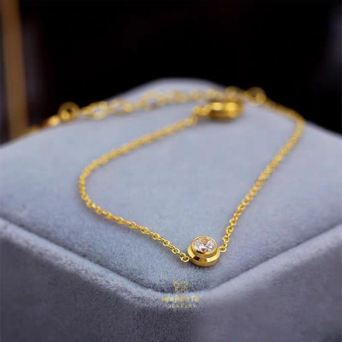 G117 Gelang Tangan Titanium Wanita Rantai Nori Permata Satu Elegant Simple Emas Gold