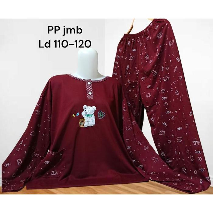 Santaibju- Set Pp Baju Tidur Kaos Lengan Panjang Dan Celana Panjang Jumbo Babydoll Wanita 3Xl Ld
