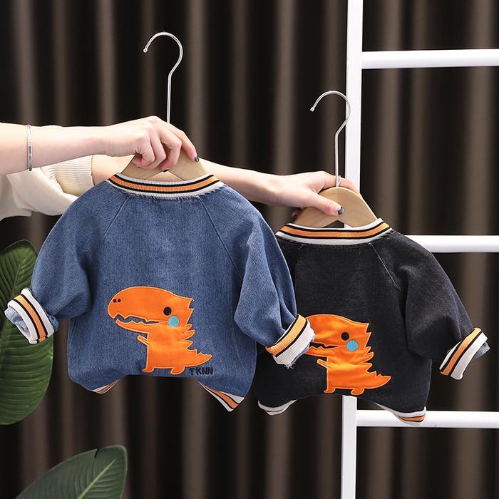 Jaket Anak Laki Laki Import Jaket Gambar Trex Anak Balita Impor Jaket Jeans Lembut Motif Trex Garis