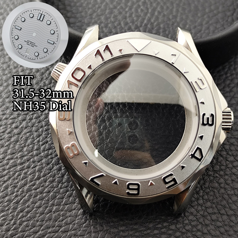 NH35 Slivery Stainless Steel Case Men's Watches Case Fit NH34 NH35 NH36 Movement Case Sapphire Glass