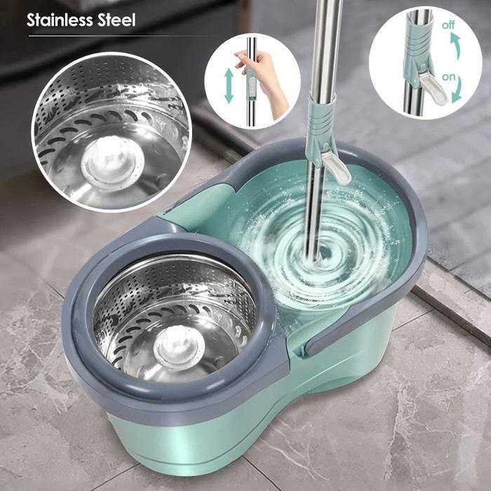 New Alat Pel Putar dan Set Ember Dengan Roda Spin Mop Stainless Pembersih Rumah Tangga Pel Putar