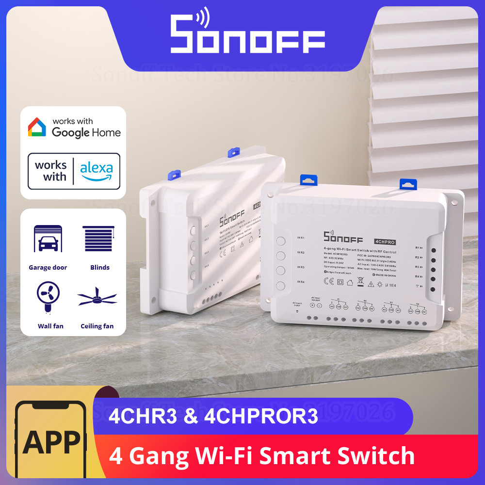SONOFF 4CHR3/4CHPROR3 4 Gang Wi-Fi Smart Switch Module Voice Control