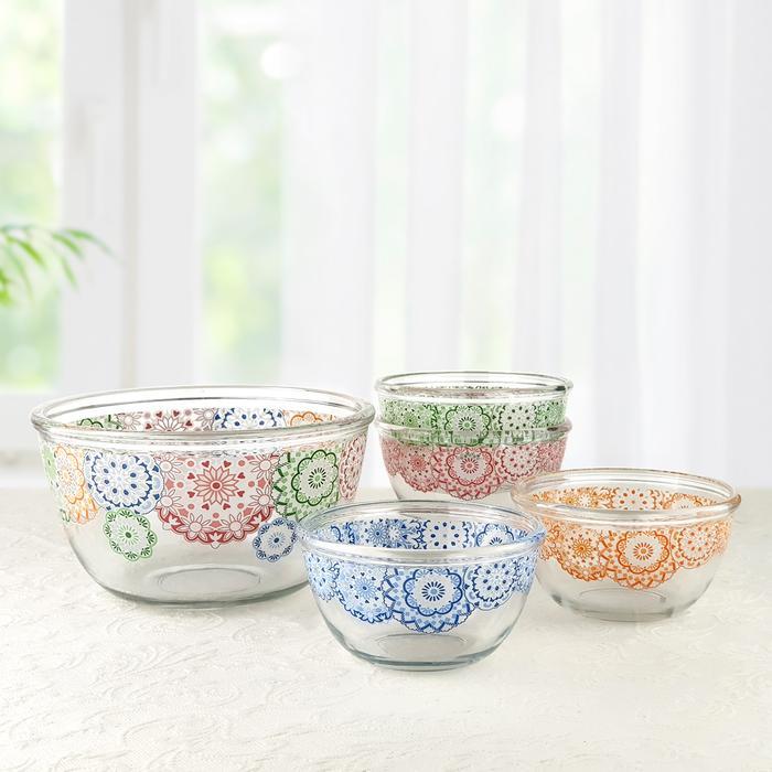 SIAPKIRIM Brighton 5 Pcs Mangkuk Kaca Bowl Set GMG3805 Lace READY STOCK