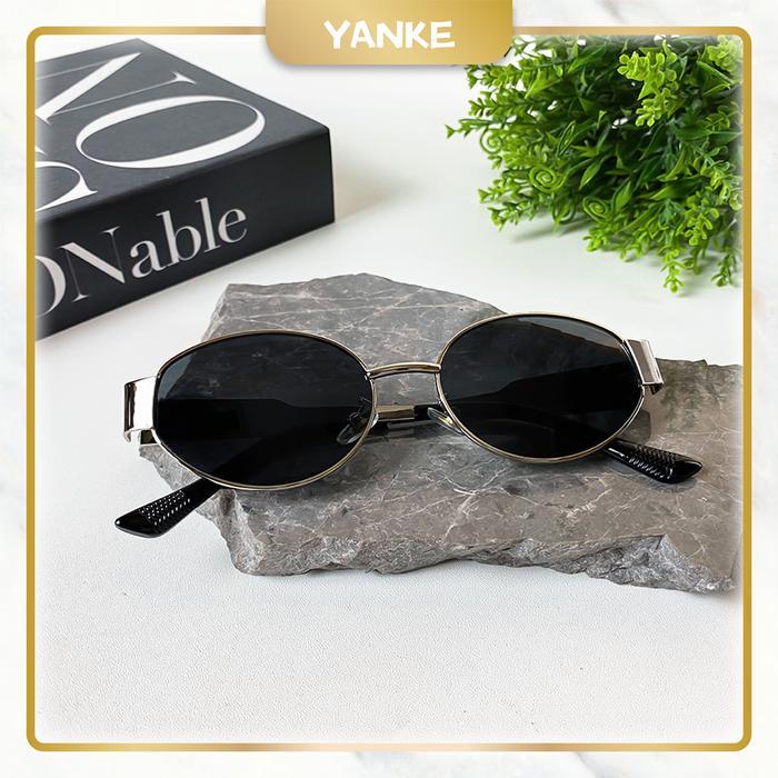 cyhf- [Paket Kotak & Lap] Kacamata Hitam Wanita Kacamata Bulat Bingkai Kecil Sunglasses