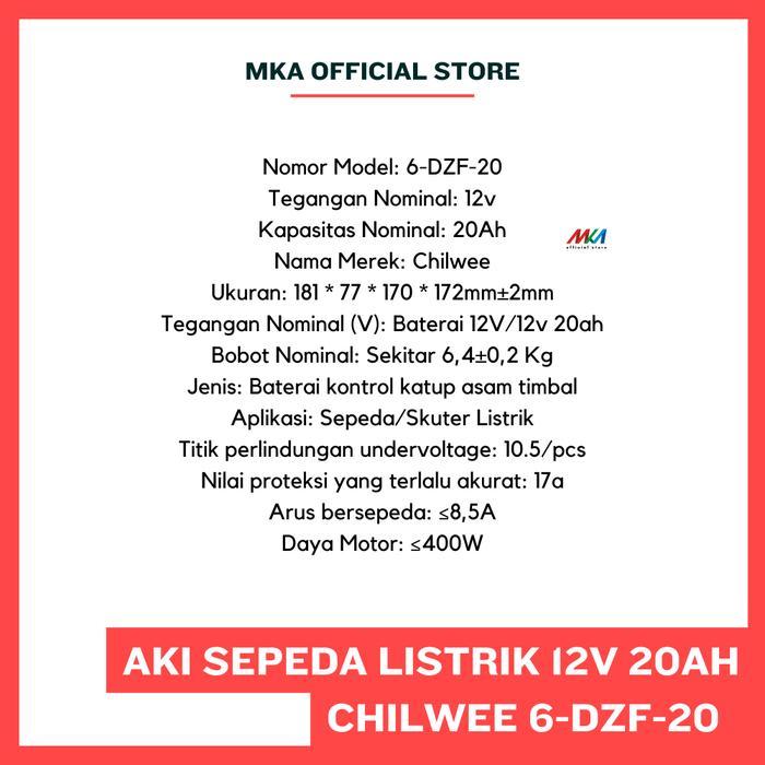 rzmz- Aki Sepeda Listrik Chilwee 6-Dzf-20 / Baterai Sepeda Listrik / 6Dzf20 12V - 20Ah