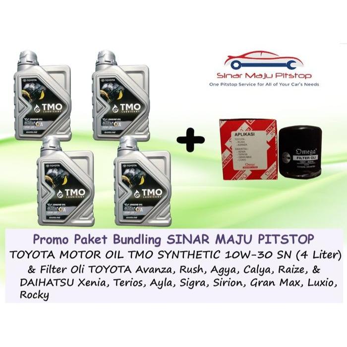 Paket Oli TMO TOYOTA MOTOR OIL 10W-30 SN SYNTHETIC 4 Liter & Filter Oli Mobil TOYOTA AVANZA RUSH