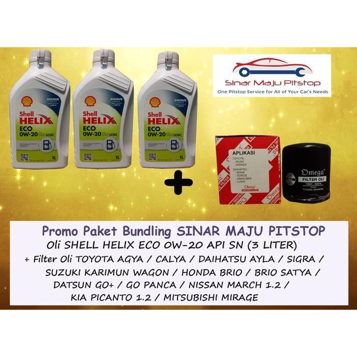 Paket Bundling Oli SHELL HELIX ECO 0W-20 API SN 3 Liter Original & FILTER OLI MOBIL HONDA BRIO &