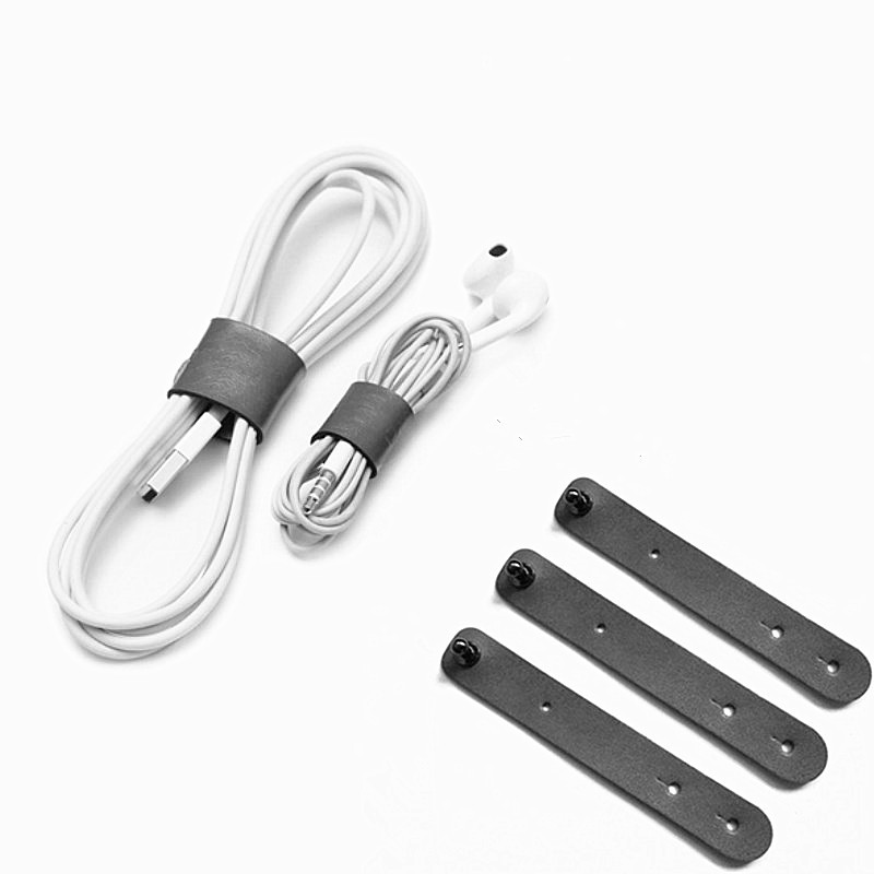 3Pcs PU Leather Cable Organizer USB Cord Holder Wire Management Cable Straps Cable Wrap Winder Phone