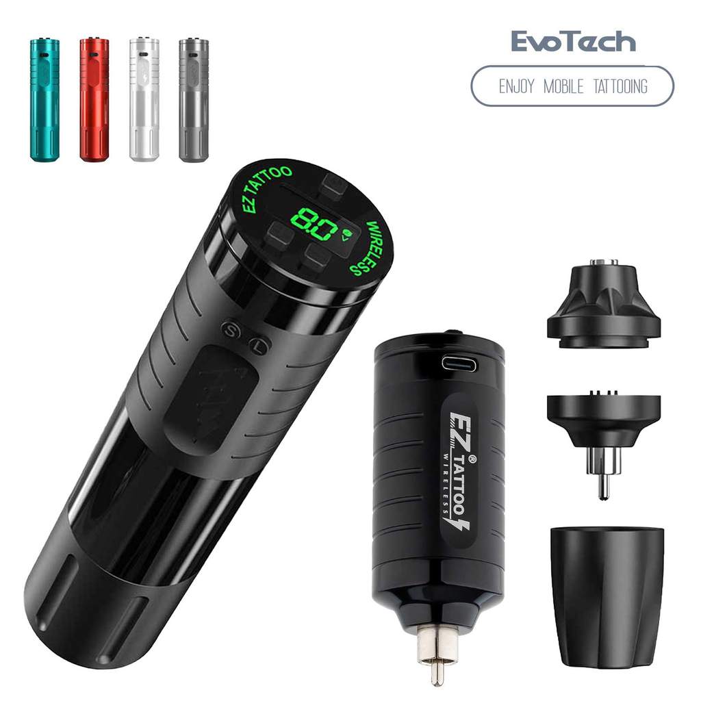 EZ EvoTech Wireless Battery Tattoo Pen Machine Tattoo Kits 40pcs EZ SMP Cartridge Tattoo Needles for