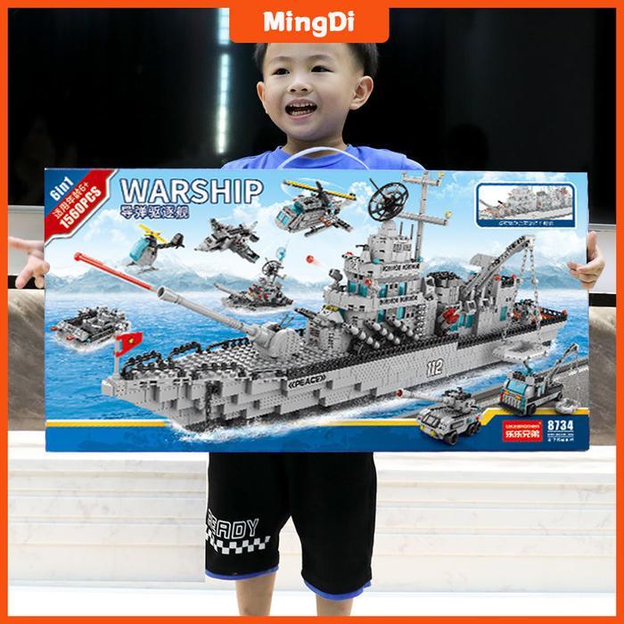 MINGDI Kapal Induk 1560Pcs Besar Block Susun Edukasi Mainan Anak Laki-laki 3D Puzzle 8/9/10 tahun