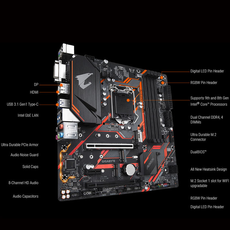 Used Gigabyte B365M AORUS ELITE DDR4 LGA 1151 64GB USB2.0 USB3.1 B365 Desktop Motherboard