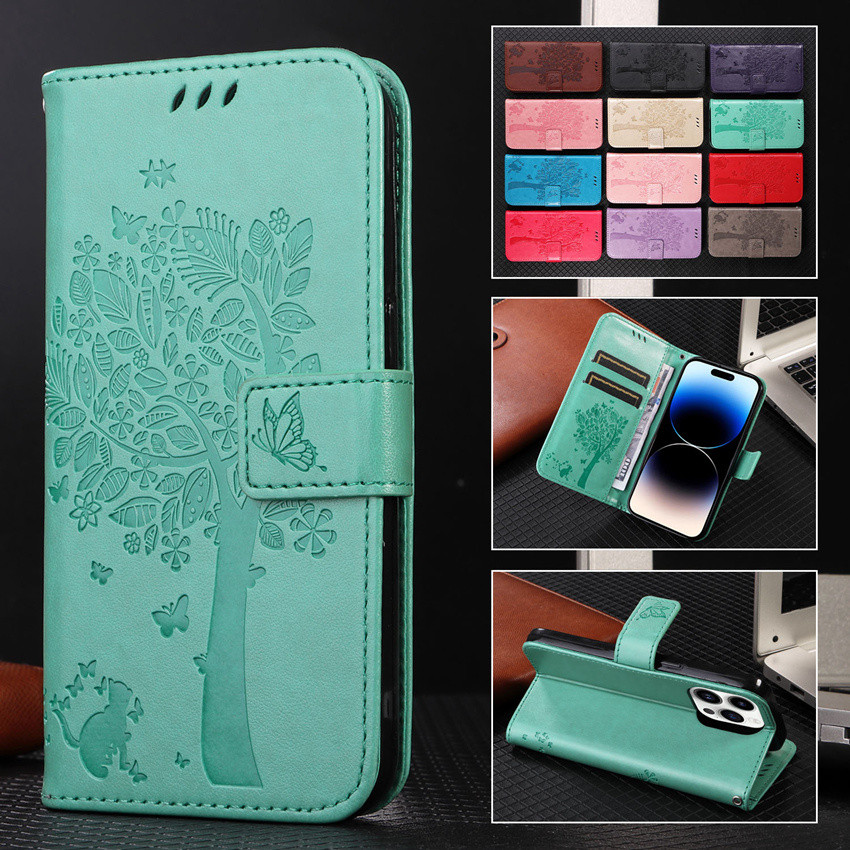 Cat Butterfly Leather Case Fo  Galaxy A3 A5 2016 2017 J2 Pro J4 J6 J8 A6 A7 A8 Plus A9 2018 Card Sta