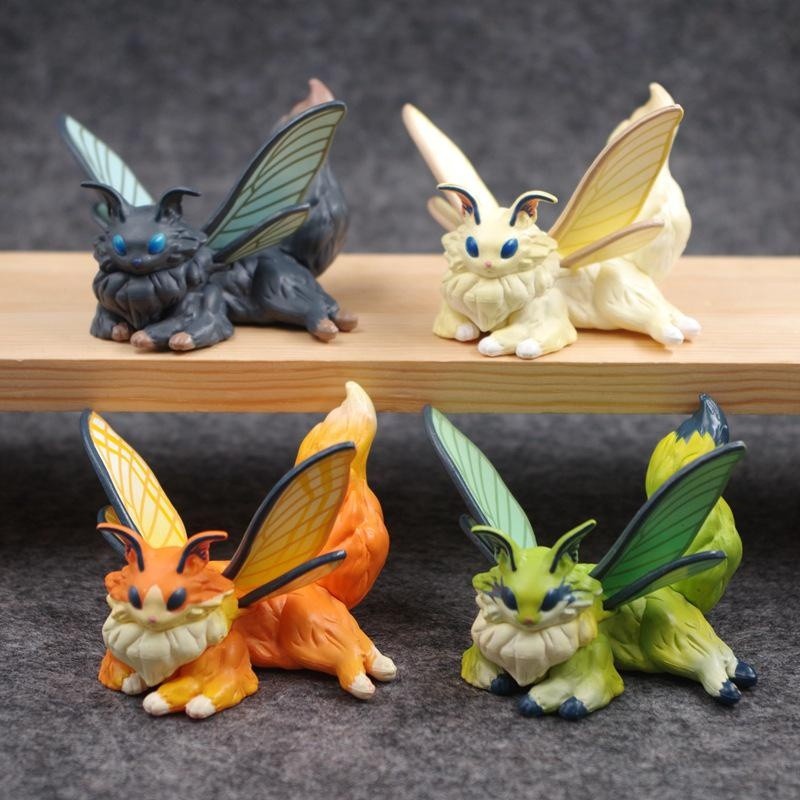 Kawaii Figure Butterfly Cat Silkworm Moth Cat Statuette Assembling Toys Ornament Cartoon Pvc Action 