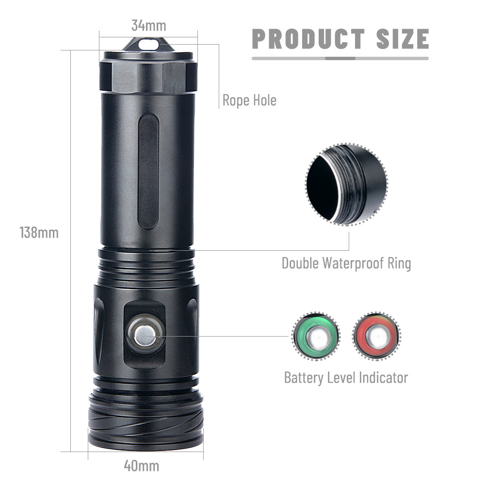 Asafee AF07D 80M Underwater Brightest L2 LED Diving Flashlight 1600LM IPX8 Waterproof Protable Dive 