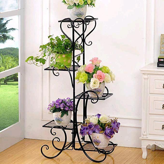 Rak pot bunga ruang tamu 5susun minimalis Besi Putih