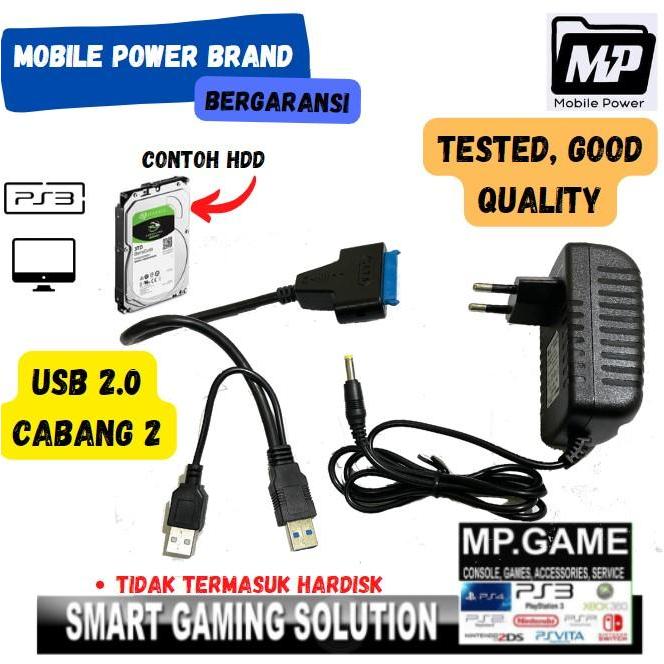 Kabel USB Sata 2.0 Cabang 2 + Adaptor 12V 2A(HDD PC/3,5 Inch)