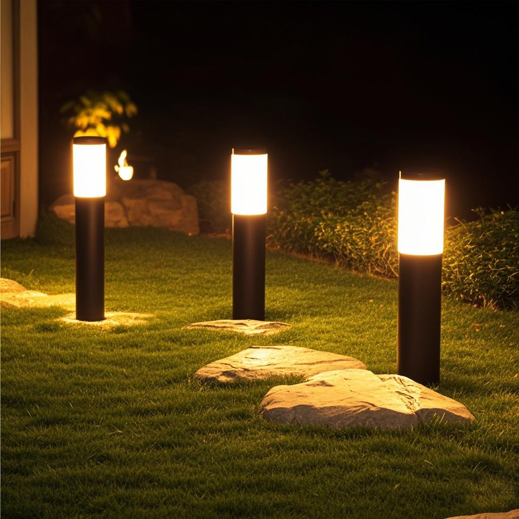 Stainless Steel Waterproof Lawn Lamp Solar Power Outdoor Lamp Solar Cylinders Stake Light Solar