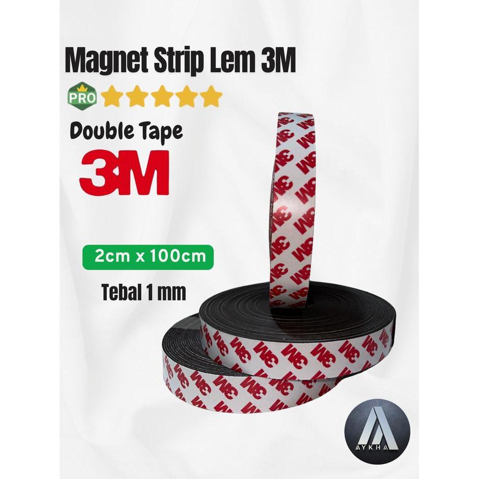 MAGNET Strip 2cm x 100cm Tebal 1mm Karet Hiasan Kulkas LEM Double Tape 3M Tissue