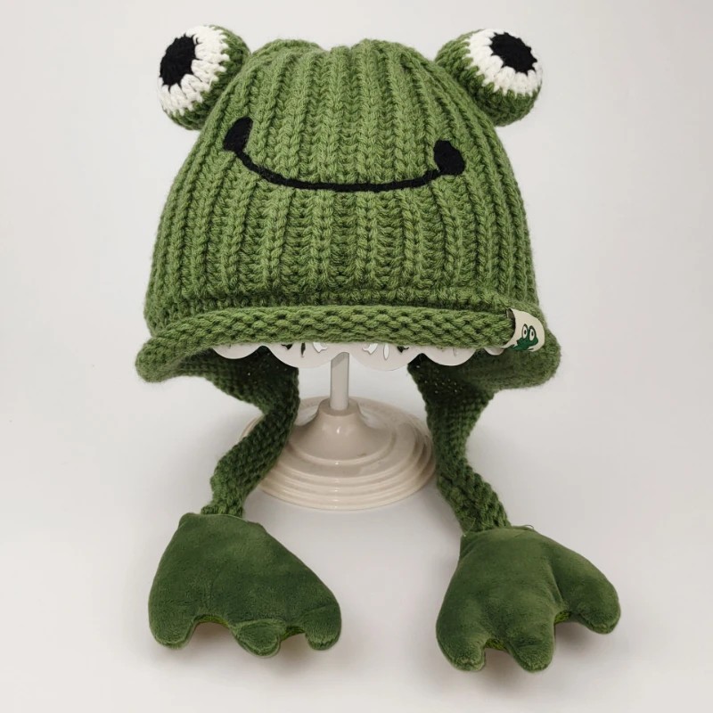 Parent-child Cute Frog Hat Autumn and Winter Warm Knitted Wool Hat Bonnets for Women and Men Cartoon