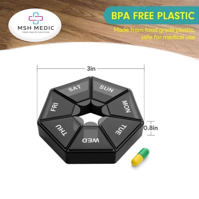 KOTAK OBAT PIL MINI PORTABLE BENTUK BULAT 7 SEKAT UNTUK TRAVELING