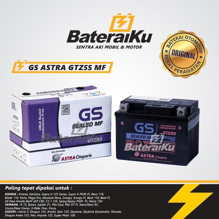 Aki Gs Astra Gtz5S Original Aki Kering Aki Motor Beat, Scoopy, Byson, Vixion, Vario 110, Blade, Mio