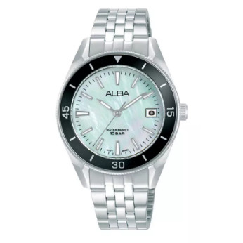 Jam Tangan Wanita Alba Active AG8Q27 AG8Q27X1 Strap Stainless Steel Silver Color Women Sky Blue  Dia