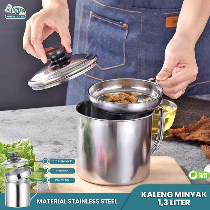 SINDA Oil Pot Saringan Minyak 1.3L Wadah Penyaring Minyak Goreng Tempat Penyimpanan Minyak Peniris