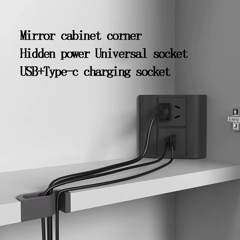 Bathroom Mirror Cabinet Corner Socket Plug Board Universal 3 Three-Hole Usb Type-C Built-In Wardrobe