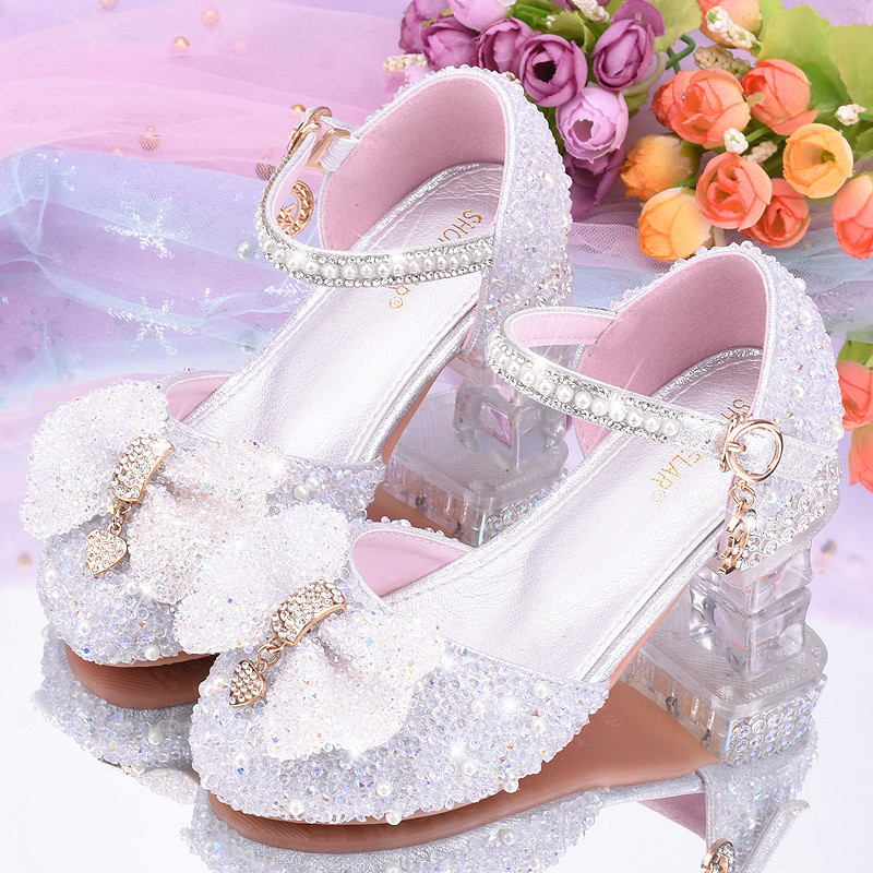Sepatu Putri Anak Perempuan Soft Sole Sepatu Ratu Flower Girl Sepatu Pesta Kristal Mutiara Hak Tingg