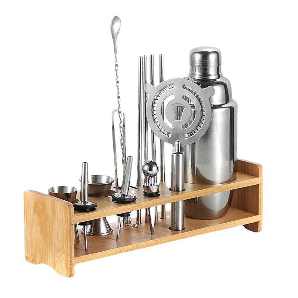 Cocktail Bartending Set Wooden Stand Multifunction Display Stand Barware Drinkware Set Cocktail