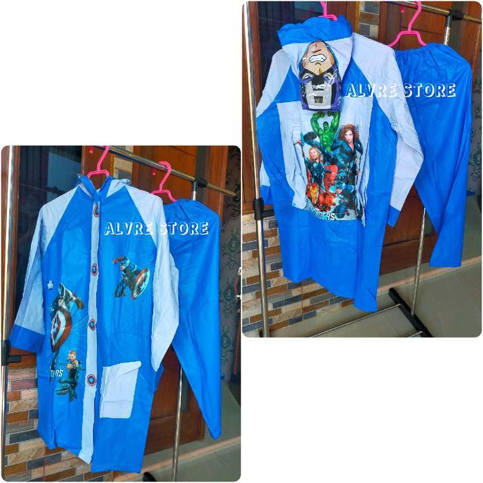 Jas Hujan Anak Setelan Jaket Celana Karakter+Backpack Mantel anak backpack 886