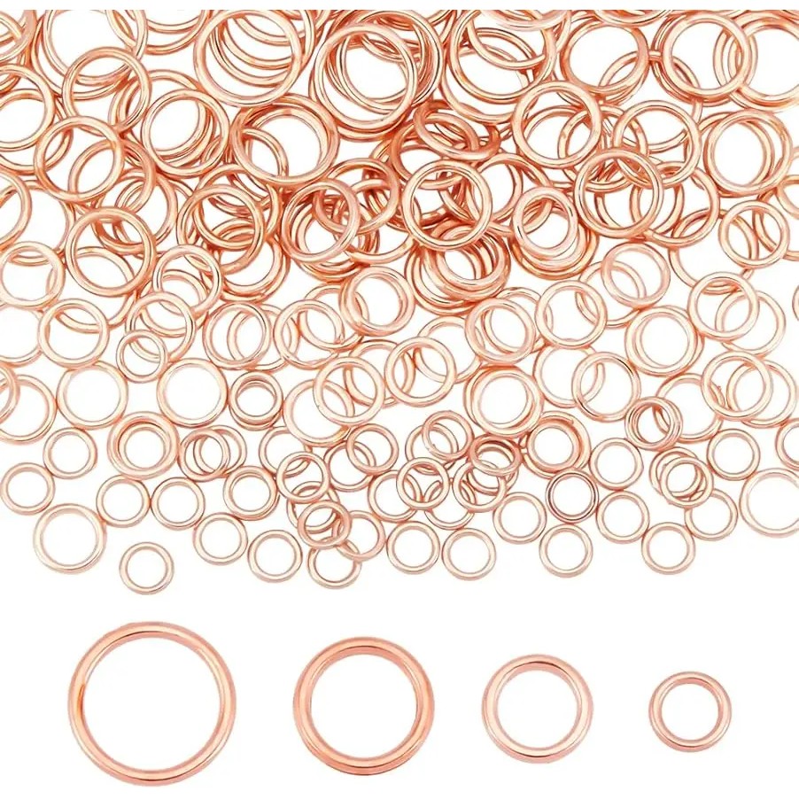 200pcs Closed Jump Rings 4Sizes Brass Jump Rings Rose Gold Closed O Rings 16~18 Gauge O Ring
