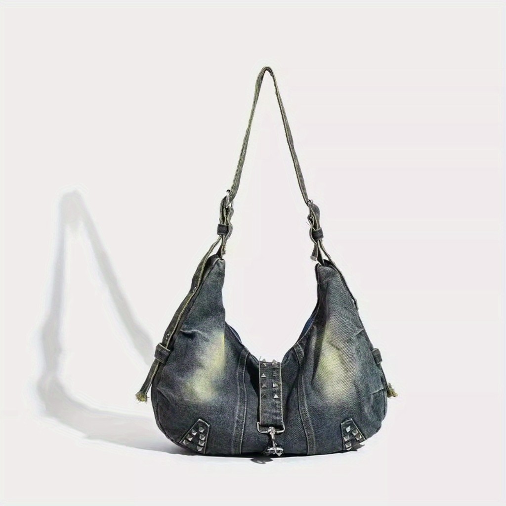 JIOMAY Retro Women's Denim Bag Large Capacity Shoulder Bag 2025 jeans bag Messenger bag Luxury Women