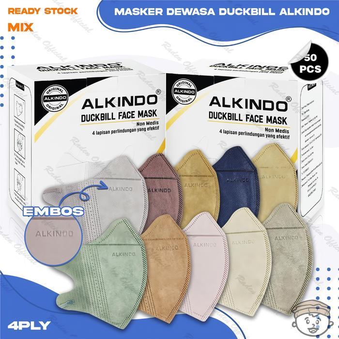 MASKER DUCKBIL ALKINDO 4PLY ISI 50PCS WARNA MIX SOFT NUDE DUCKBILL 4 PLY EARLOOP SURGICAL MASK