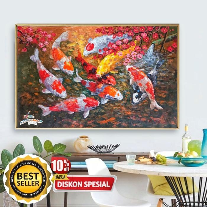 lukisan ikan koi lukisan ikan koi 9 ekor fengsui lukisan canvas timbul