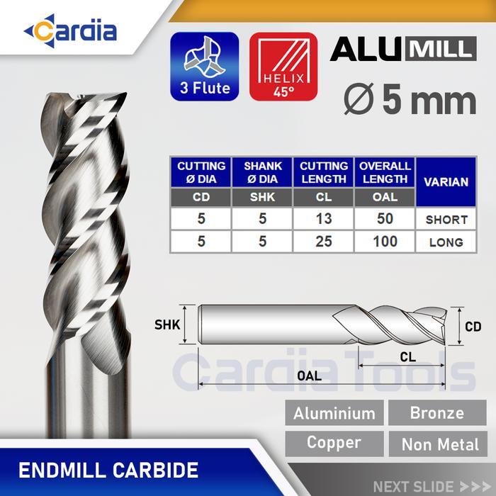 Endmill 5 mm Long 50 100 3 Flute Aluminium End Mill Carbide