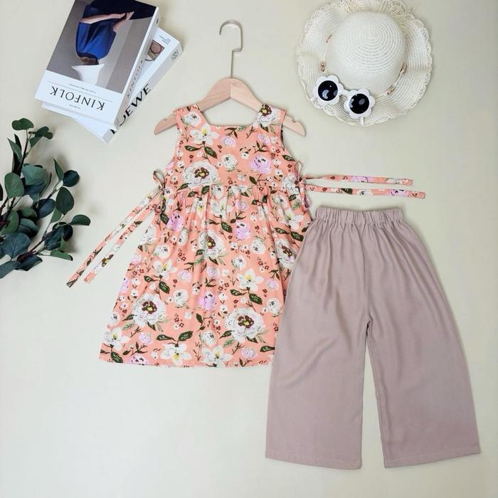 Raline One Set-Setelan Long Tunik Anak Dan Celana Bahan Rayon Untuk Usia 1-8 Tahun Original