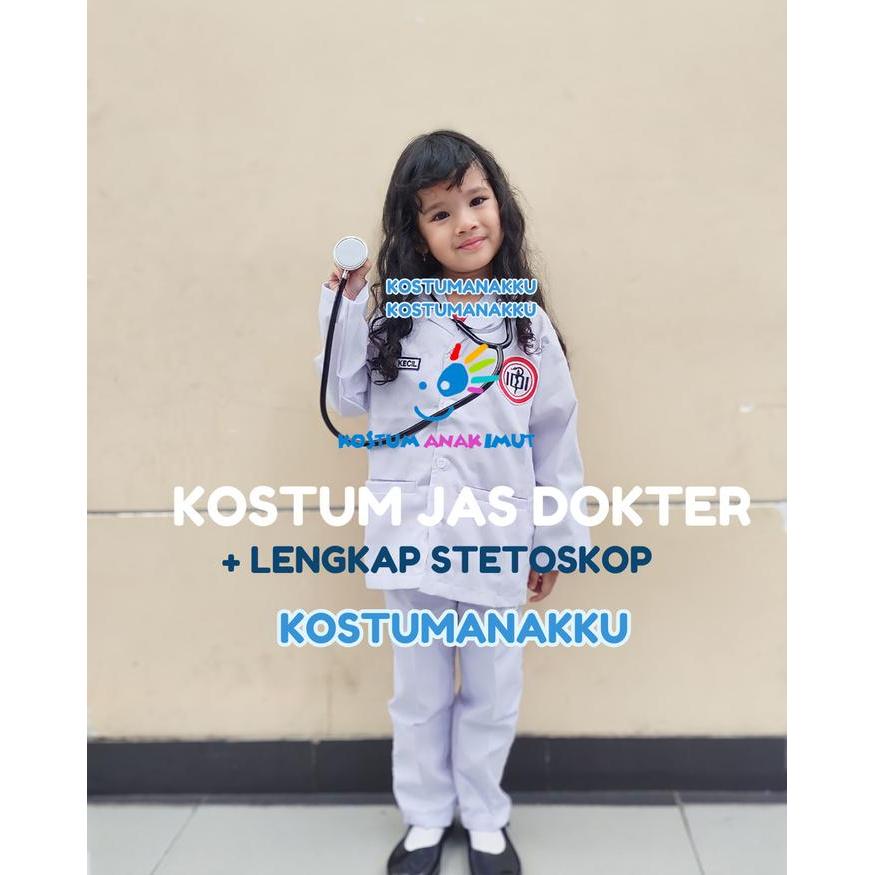 Kostumanakimut Baju Kostum Dokter Anak-Baju Dokter Anak-Jas Dokter Anak Lengkap Stetoskop Asli