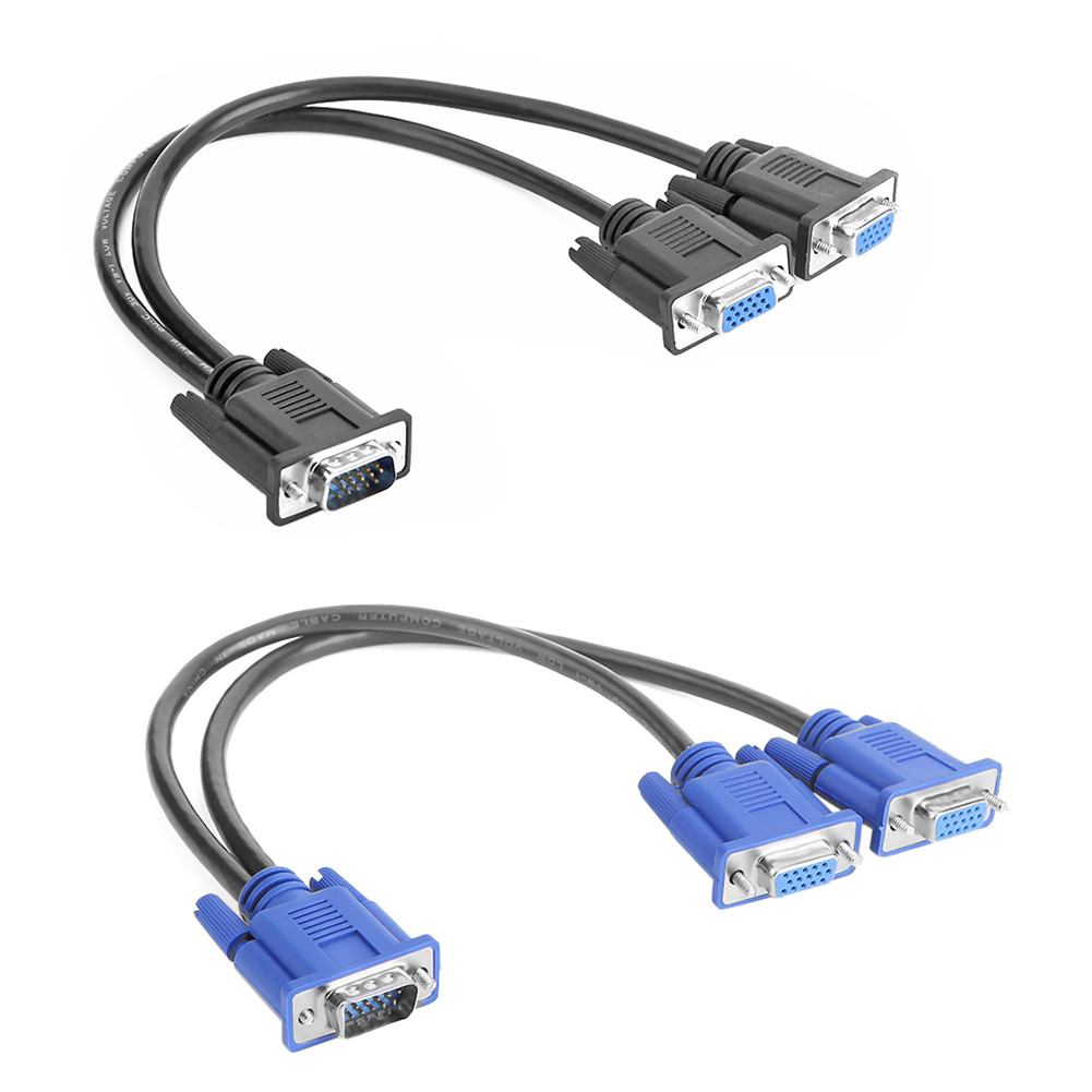 VGA Splitter Cable 1 Computer to Dual 2 Monitor Male to Female Adapter Wire